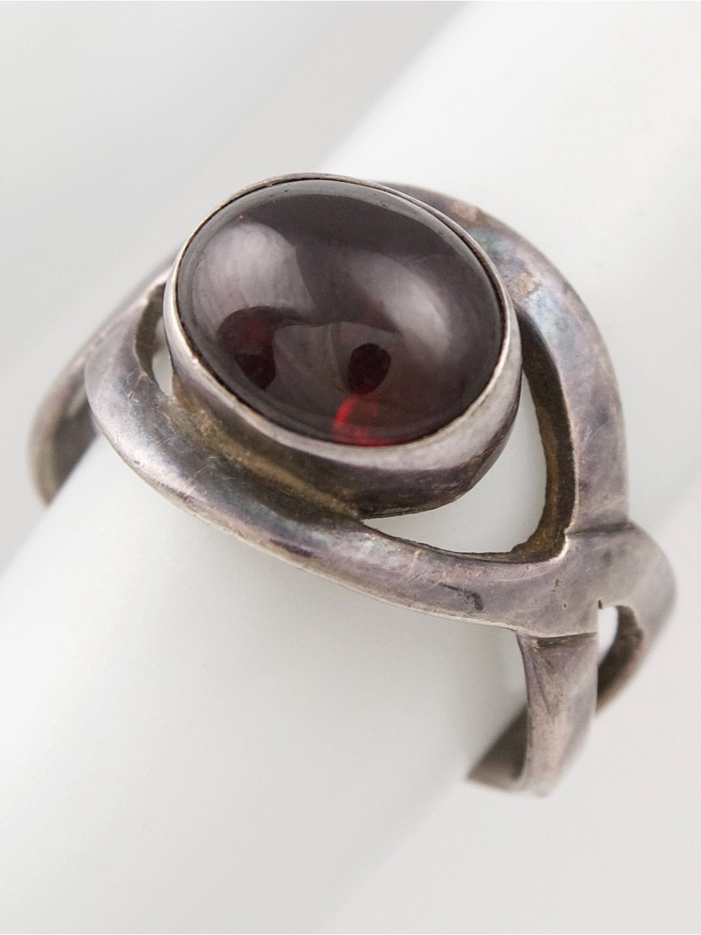 Vintage Garnet Cabochon Sterling Silver Ring Size 6.5 Artisan Handcrafted